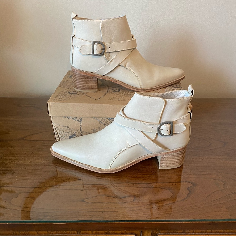 Free People Cream Ankle Boots with Buckle